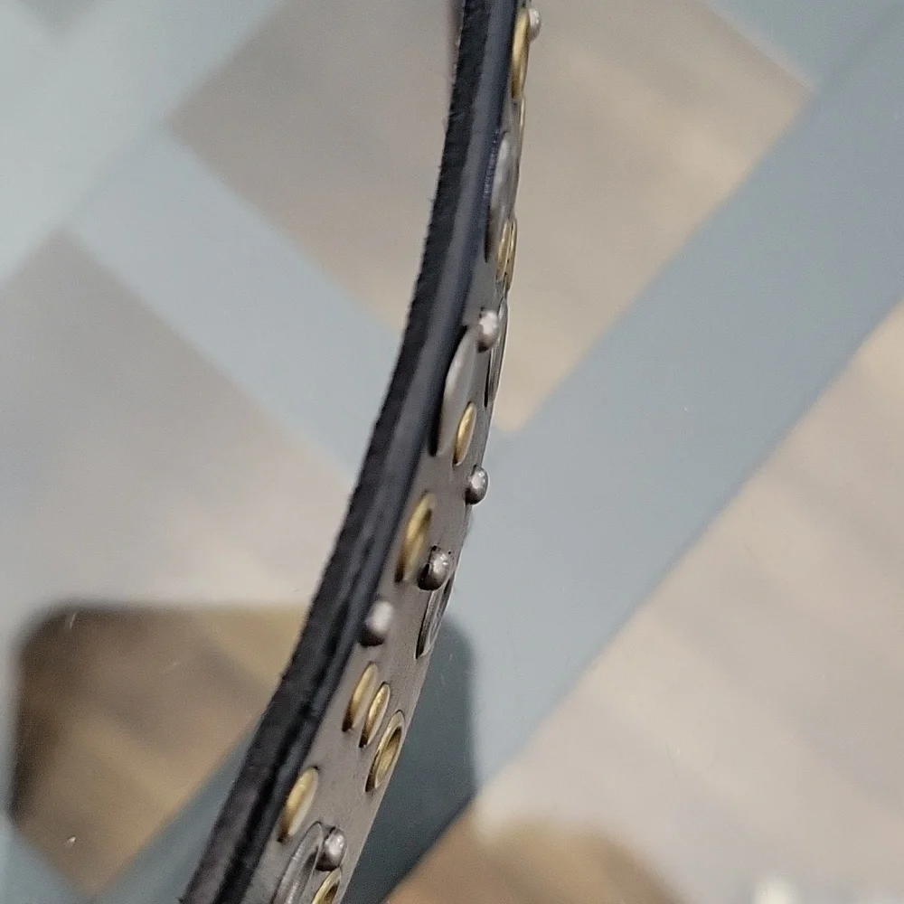 Y2K Genuine Bonded Black Leather Silver Brass Studded Embellished Belt New